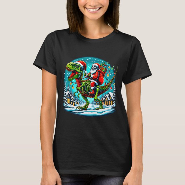 Skeleton Santa Riding T Rex Dinosaur Funny Christm T-Shirt (Vorderseite)