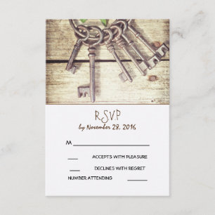 Skeleton Schlüssel-rustikale Land-Hochzeit UAWG RSVP Karte