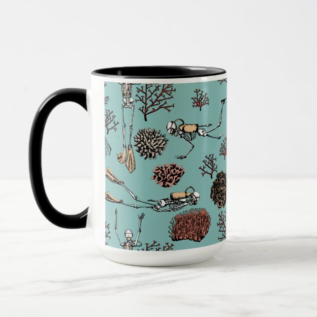 Skeleton Scuba Diver & Coral Keramik Tasse (Links)