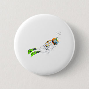 Skeleton Scuba Diving Halloween Pumpkin Diver Button