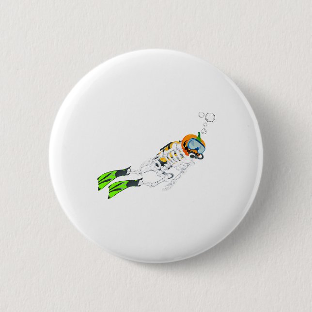 Skeleton Scuba Diving Halloween Pumpkin Diver Button (Vorderseite)