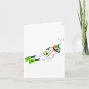 Skeleton Scuba Diving Halloween Pumpkin Diver Karte