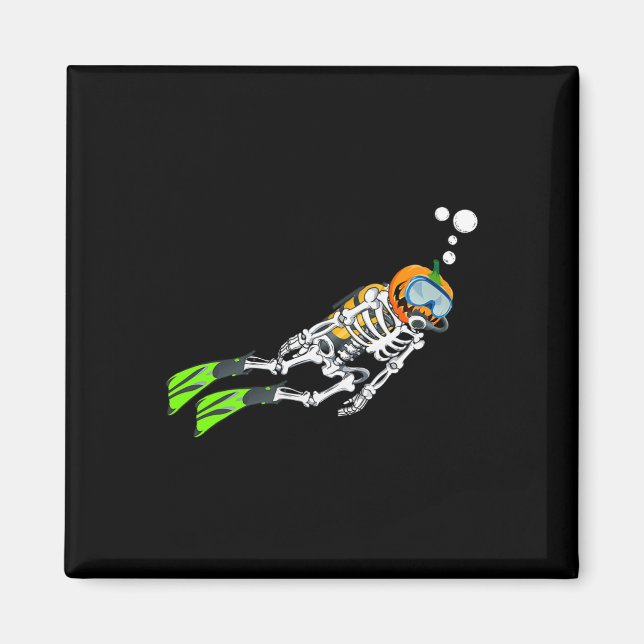 Skeleton Scuba Diving Halloween Pumpkin Diver Magnet (Vorne)