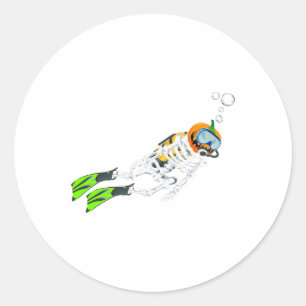 Skeleton Scuba Diving Halloween Pumpkin Diver Runder Aufkleber