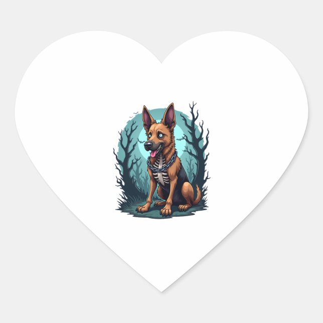 Skeleton Shepherd Dog Herz-Aufkleber (Vorderseite)