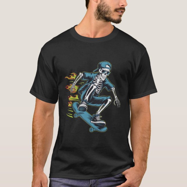 Skeleton Skateboarder Cool Trend T - Shirt (Vorderseite)