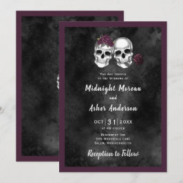 Skeleton Skull Couple Rose Gothic Wedding Einladung