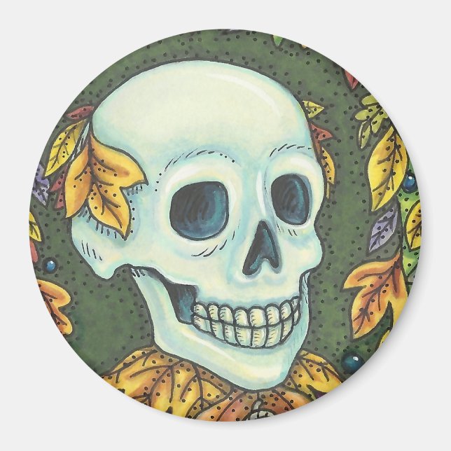 SKELETON SKULL, GENTLEMAN HALLOWEEN MAGNET Runde (Vorne)