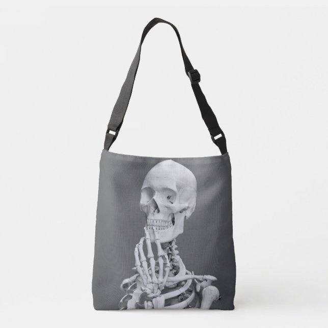 Skeleton Skull Halloween Schwarz und Weiß Grau Tragetaschen Mit Langen Trägern (Rückseite)