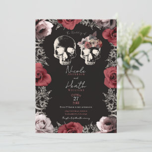 Skeleton Skull Mauve Dusty Rose Gothic Wedding Einladung
