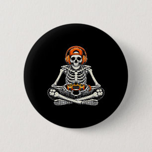 Skeleton Skull Video Game Gamer Men Boys Halloween Button