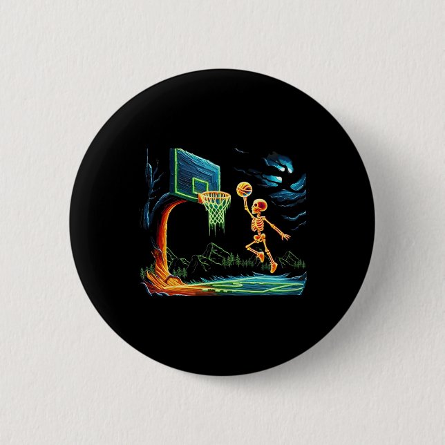 Skeleton Slam Dunk Hoop Bysketbyll Halloween Men B Button (Vorderseite)