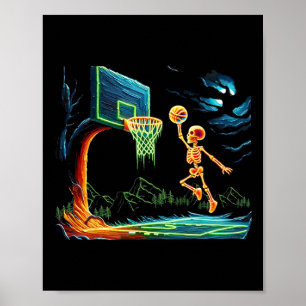 Skeleton Slam Dunk Hoop Bysketbyll Halloween Men B Poster