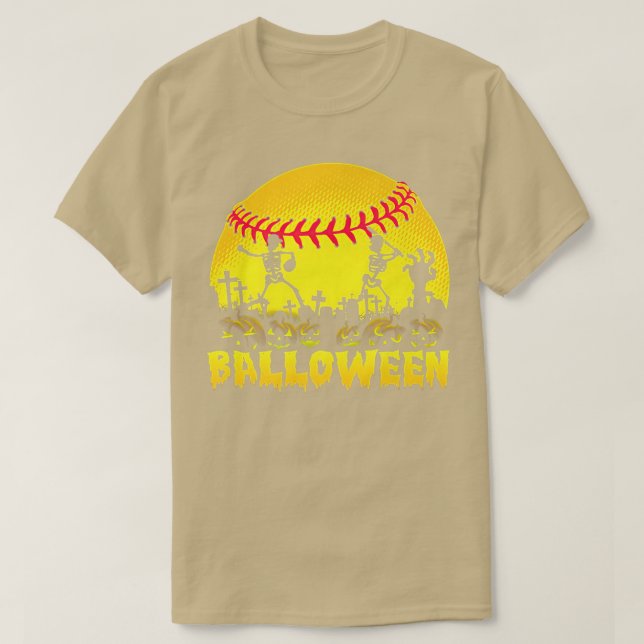 Skeleton Softball Balloween Halloween Baseball Sca T-Shirt (Design vorne)