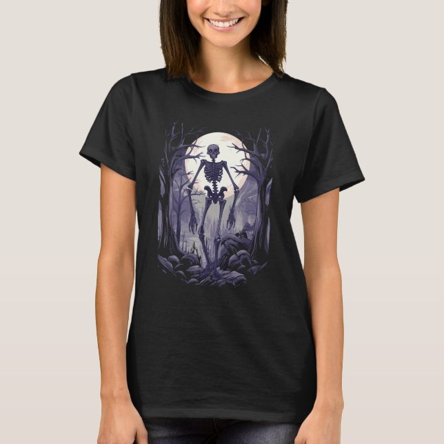 Skeleton Spooky Spuk Forest Full Moon Gothic Ha T-Shirt (Vorderseite)