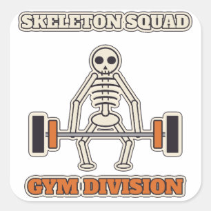 Skeleton Squad Gym Division Workout-Shirt Quadratischer Aufkleber