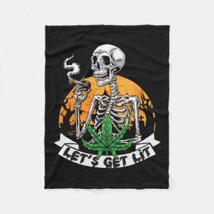 Skeleton Stoner Rauchen Unkraut Lit Hallowe Fleecedecke