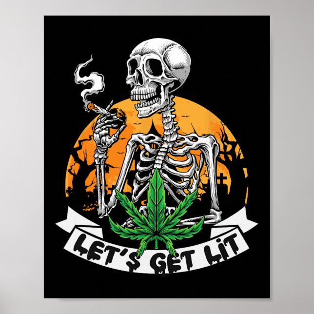 Skeleton Stoner Rauchen Unkraut Lit Hallowe Poster (Vorne)