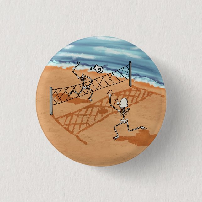 Skeleton-Strand-Volleyball-Pinback-Button Button (Vorderseite)
