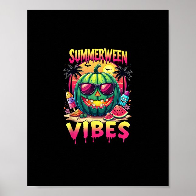 Skeleton Summer Summerween Vibes Watermelon Jack-O Poster (Vorne)