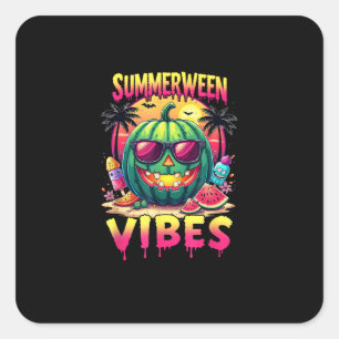 Skeleton Summer Summerween Vibes Watermelon Jack-O Quadratischer Aufkleber