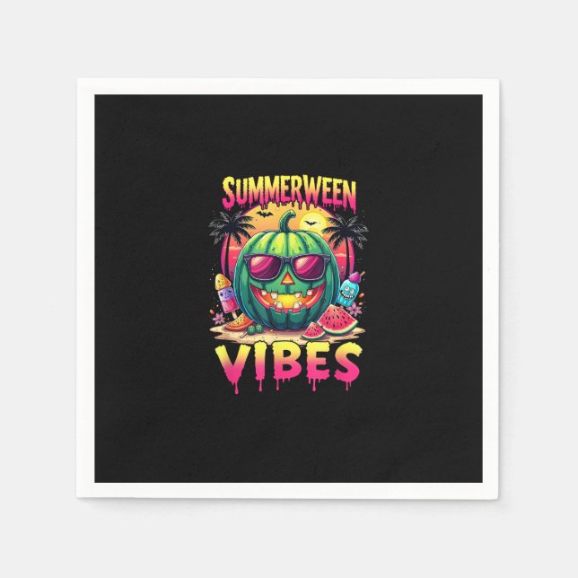 Skeleton Summer Summerween Vibes Watermelon Jack-O Serviette (Vorderseite)