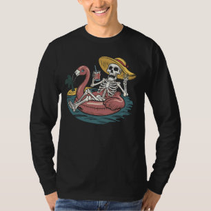 Skeleton Summer Vacation Flamingo Float Tropical B T-Shirt