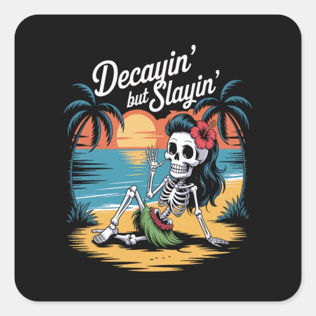 Skeleton Summerween Quadratischer Aufkleber (Vorderseite)