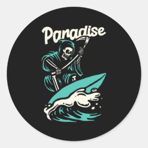 SKELETON SURFEN IN PARADISE RUNDER AUFKLEBER