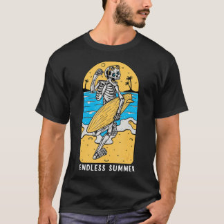 Skeleton Surfer Beach Surfbrett Vintag Sk T-Shirt