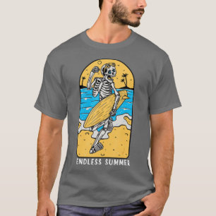Skeleton Surfer Beach Surfbrett Vintag Sk T-Shirt