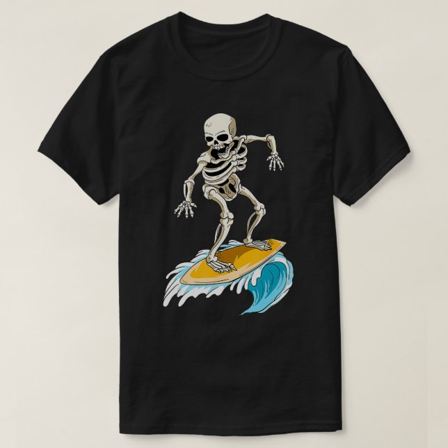 Skeleton Surfer Surfboard Beach Summer Waves Surfe T-Shirt (Design vorne)