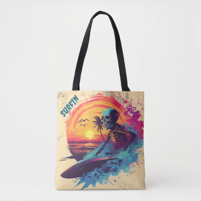 Skeleton Surfer Vibranly Blue Lila Pink Tropical Tasche (Vorderseite)