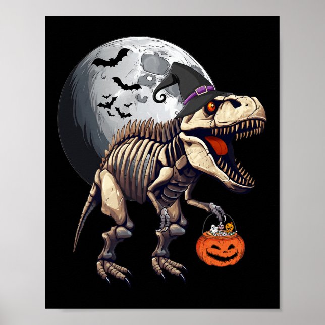 Skeleton T Rex Dinosaur Funny Halloween Pumpkin Bo Poster (Vorne)