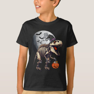 Skeleton T Rex Dinosaur Funny Halloween Pumpkin Bo T-Shirt