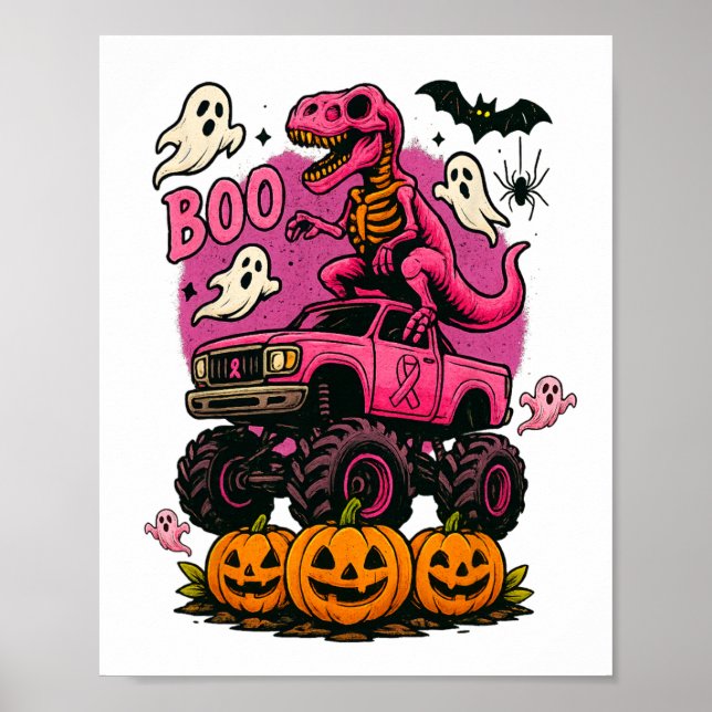 Skeleton T Rex Dinosaur Monster Truck Pumpkin Brea Poster (Vorne)