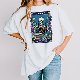 Skeleton Tarot Ästhetik Blauer Blüte Der Leser T-Shirt