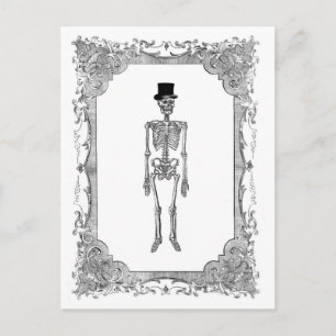 Skeleton Top Hat Vintag Frame Halloween Postcard Postkarte