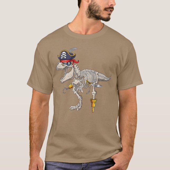 Skeleton TRex Dinosaur Pirate Trick or Treat Hallo T-Shirt (Vorderseite)