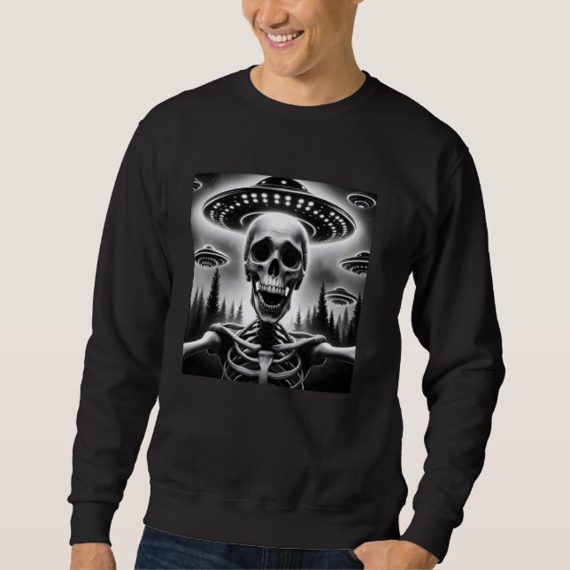 Skeleton UFO Halloween Alien Abduction Skeleton Se Sweatshirt (Vorderseite)