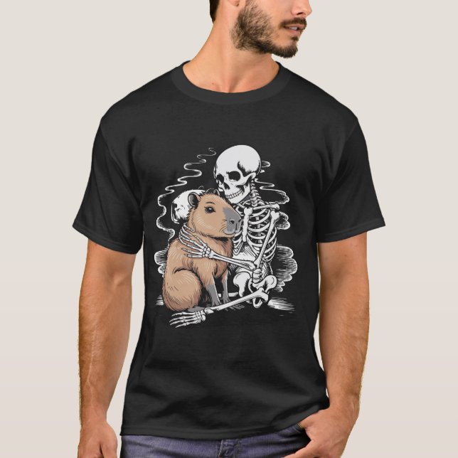 Skeleton umarmt Capybara Halloween T - Shirt - Nie (Vorderseite)