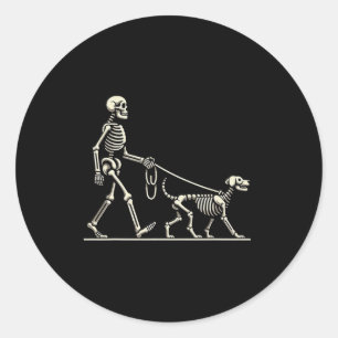 Skeleton und Hund Lazy Halloween Kostüm Funny Skul Runder Aufkleber