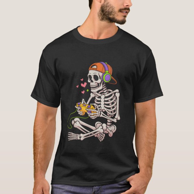 Skeleton Video Game Halloween Gaming T-Shirt (Vorderseite)