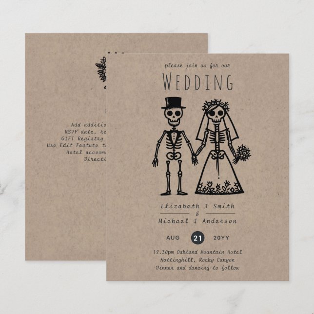 Skeleton Wedding Cartoon Bride Groom Fun Handgezei (Vorne/Hinten)