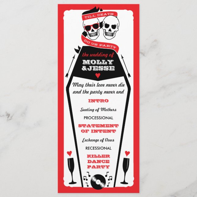 Skeleton Wedding Program - Schwarz und Rot Programm (Vorderseite)