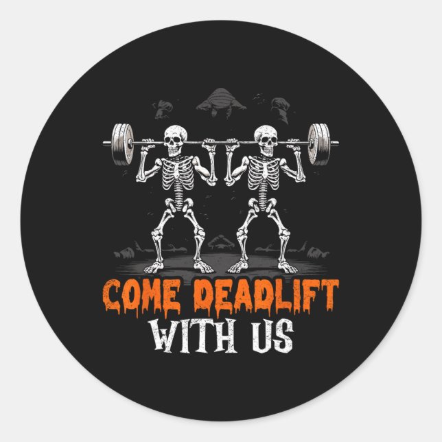 Skeleton Weightlifter Bodybuilder Workout-Fitness Runder Aufkleber (Vorderseite)