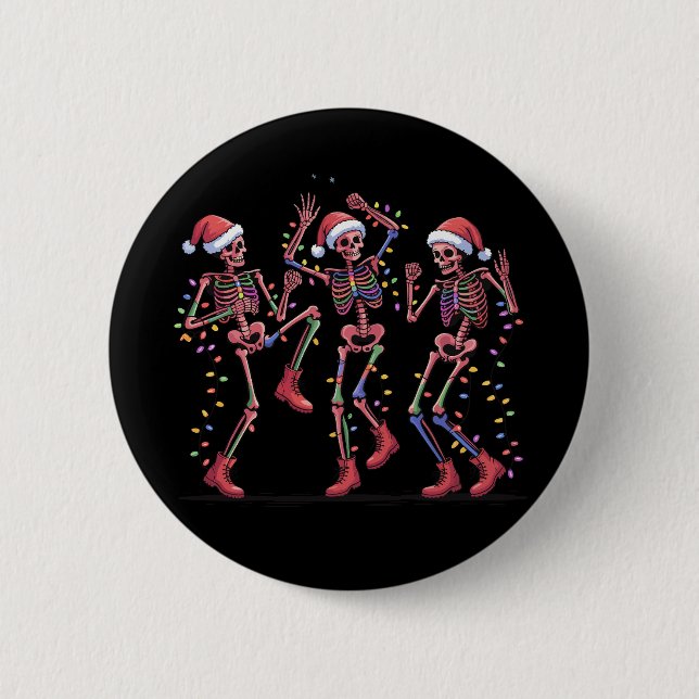 Skeleton Weihnachts-Tanz Skeleton Lights Merry Button (Vorderseite)