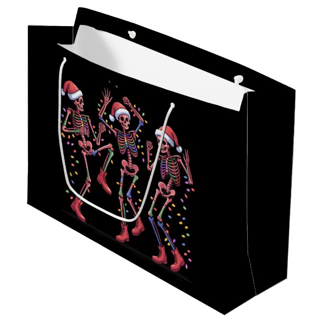 Skeleton Weihnachts-Tanz Skeleton Lights Merry Große Geschenktüte (Vorderseite Schrägansicht)