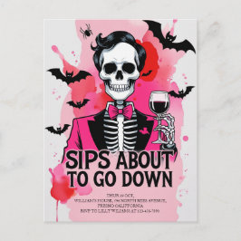 Skeleton Wine Halloween Feiertagspostkarte
