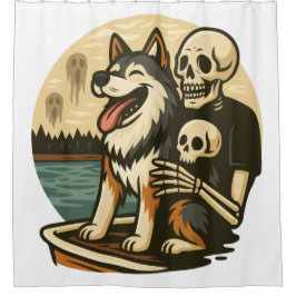 Skeleton with Dog on Haunted Lake Horror Art Duschvorhang